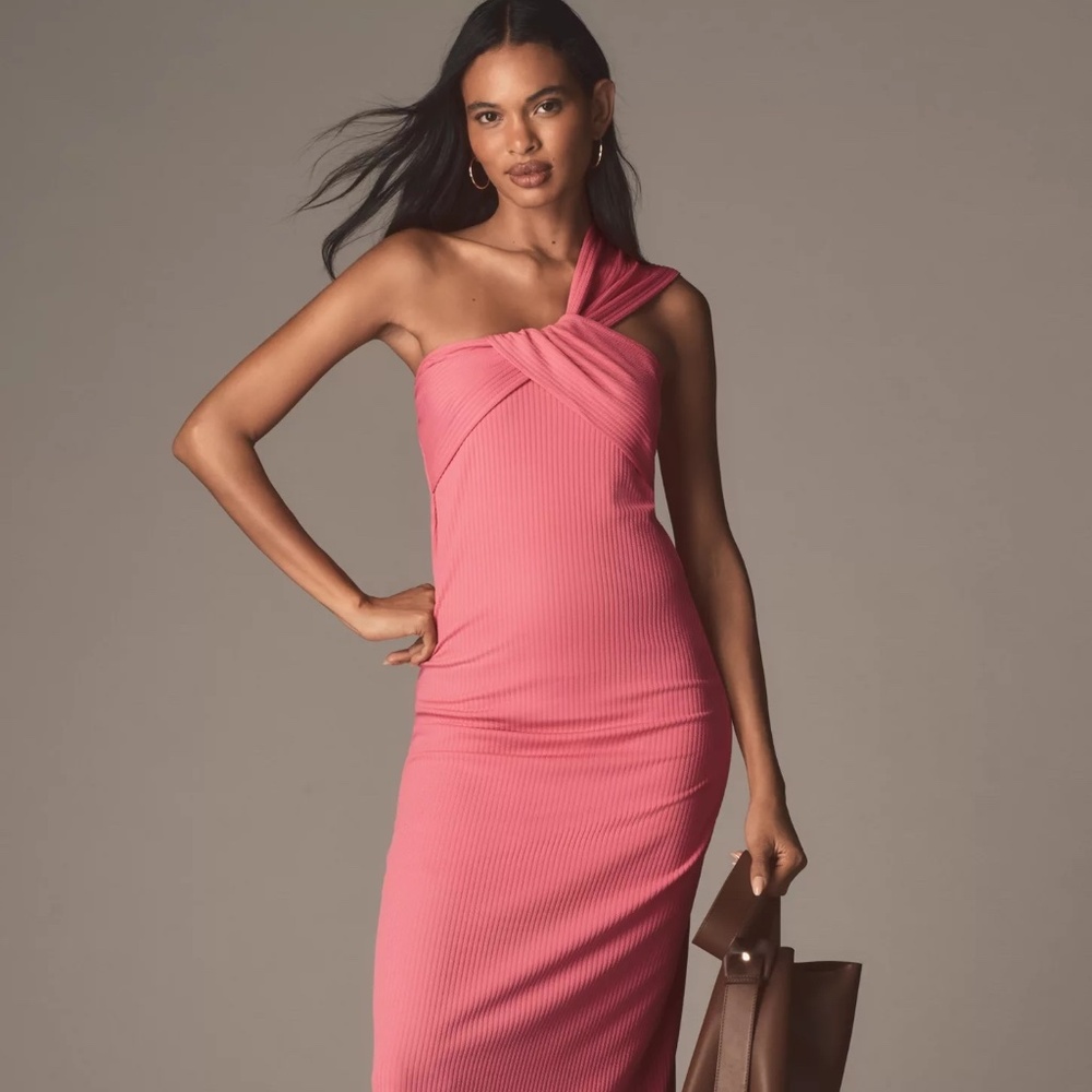 Anthropologie Antonia Twist-Front Ribbed Maxi Dress in HOT PINK by Porridge NWT
